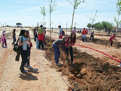 Los alumnos del IESO “Juan Patiño” plantaron medio centenar de árboles en la pradera de San Isidro